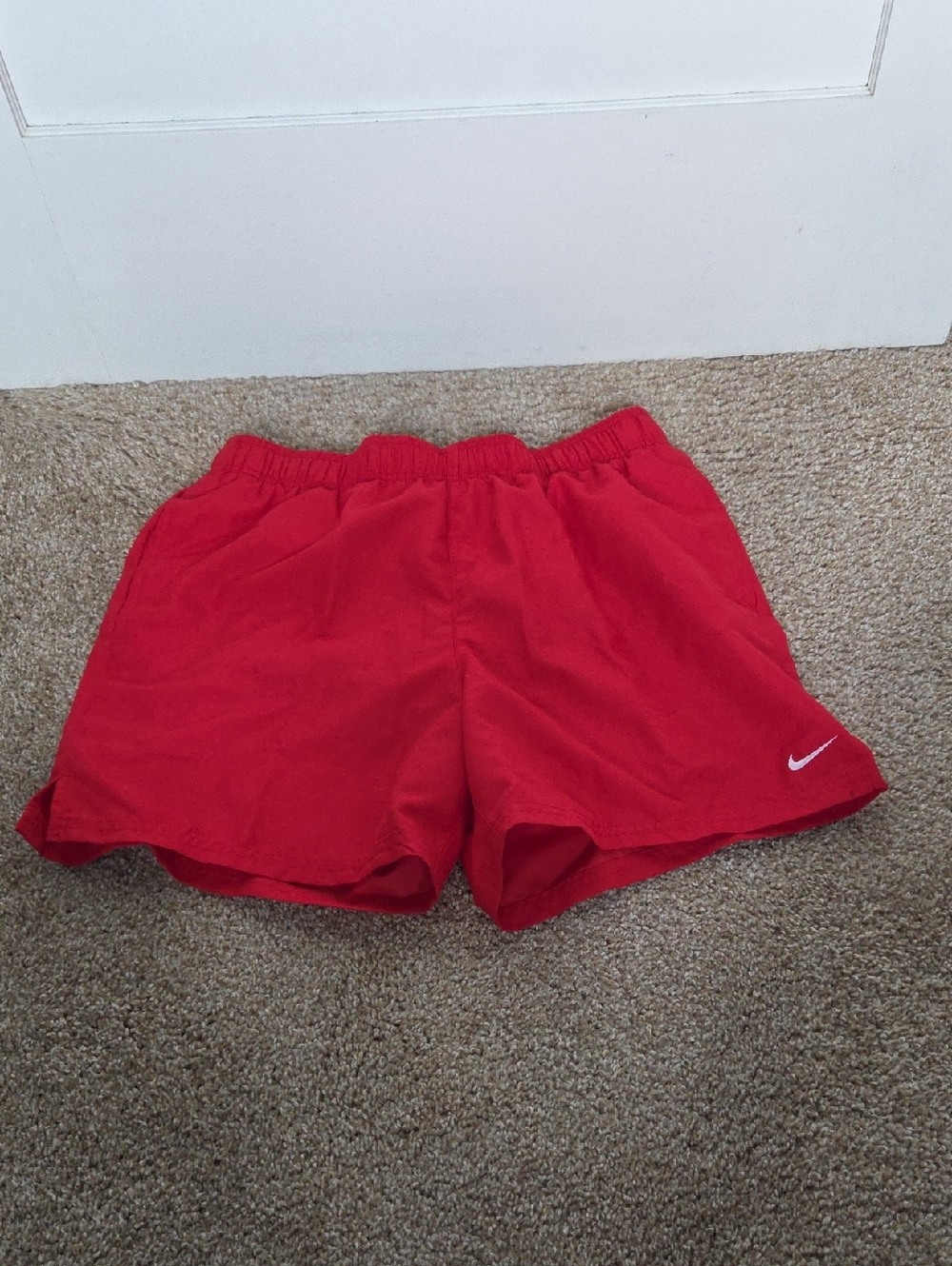 Nike Red Running Shorts with White Swoosh
